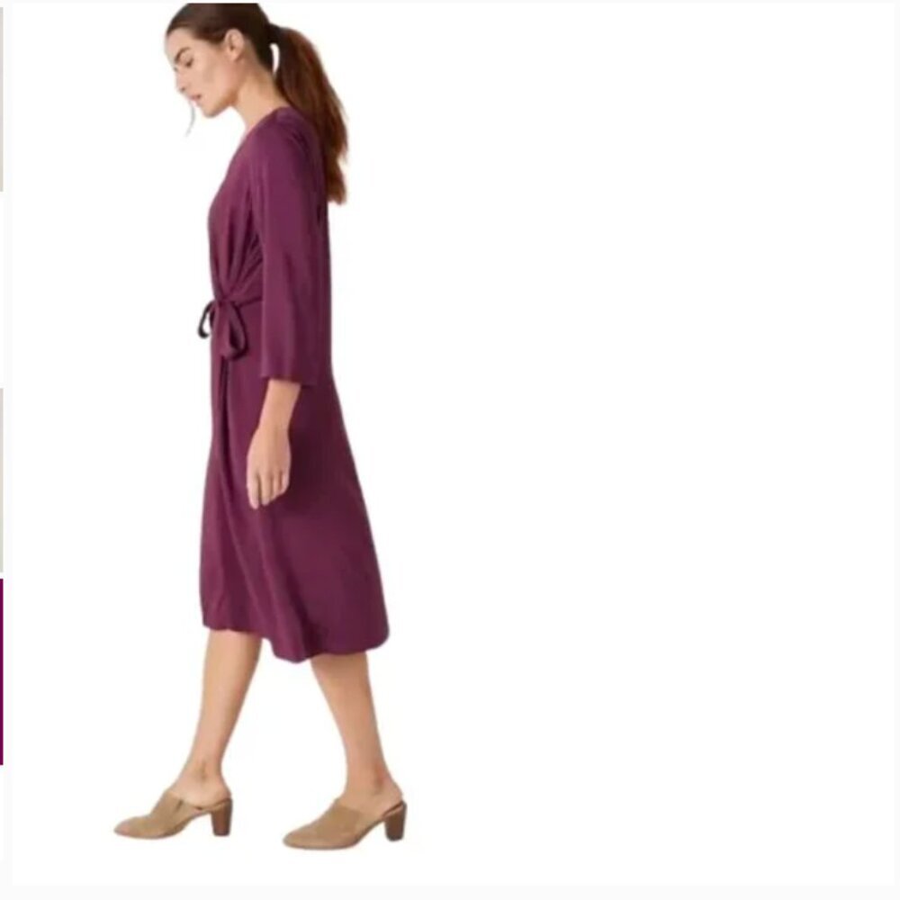 NWT J. Jill Pure Jill Women's XL Purple Wildberry Faux Wrap A-Line Midi Dress - Picture 3 of 16